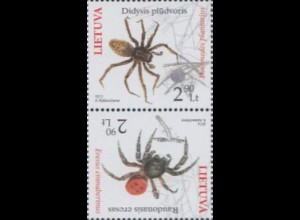 Litauen Mi.Nr. Zdr.1100-01 Rotes Buch gefährdet.Tierarten, Spinnen (senkrecht)