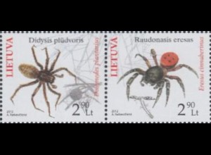 Litauen Mi.Nr. Zdr.1100-01 Rotes Buch gefährdet.Tierarten, Spinnen (waagerecht)