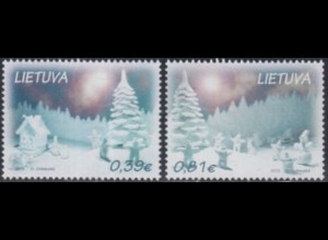 Litauen MiNr. 1202-03 Weihnachten und Neujahr, Winterlandschaft (2 Werte)