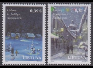 Litauen MiNr. 1232-33 Weihnachten und Neujahr, Dorf u.Stadt verschneit (2 Werte)