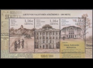 Litauen MiNr. Block 55 Wiederherstellung d.Unabhängigkeit, Wilnaer Landtag u.a.