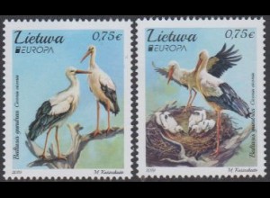 Litauen MiNr. 1310-11 Europa 19, Heimische Vögel, Weißstorch (2 Werte)