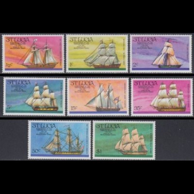 St. Lucia Mi.Nr. 372-79A 200J. Unabhängigkeit der USA, Segelschiffe (8 Werte)