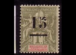 Madagaskar Mi.Nr. 51 Freimarke, mit Aufdr. des Wertes, waag. Linie (15 auf 1 Fr)