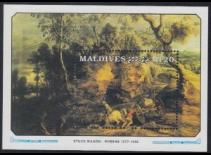 Malediven Mi.Nr. Block 190 Peter Paul Rubens, Gemälde Landschaft mit Fuhrwerk 
