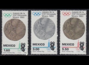 Mexiko Mi.Nr. 1718-20 Olympische Sommerspiele Moskau 1980, Medaillen (3 Werte)