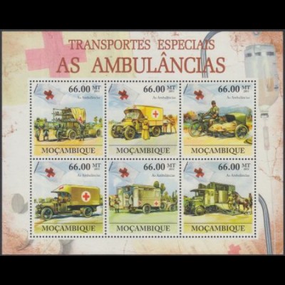 Mocambique Mi.Nr. Klbg.5302-07 Ambulanzfahrzeuge 1.Weltkrieg