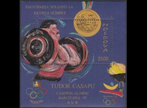 Moldawien Mi.Nr. Block 2 Olympia 1992 Barcelona, Gewichtheber T.Casapu