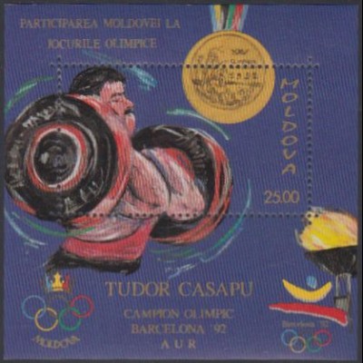 Moldawien Mi.Nr. Block 2 Olympia 1992 Barcelona, Gewichtheber T.Casapu