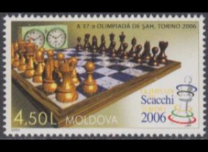 Moldawien Mi.Nr. 551 Schach-Olympiade Turin, Schachspiel, Uhren (4,50)