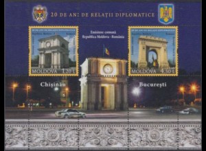 Moldawien Mi.Nr. Block 58 20Jahre diplomat.Beziehungen m.Rumänien, Triumphbögen