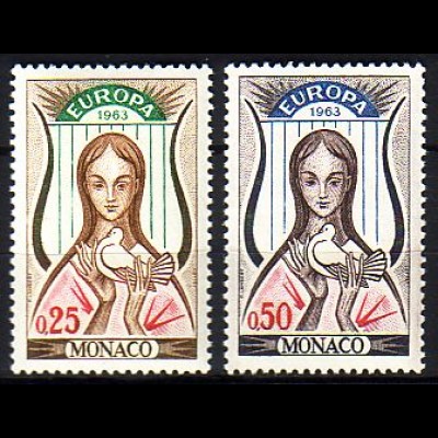 Monaco Mi.Nr. 742-43 Europa 63, Frau mit Taube vor Lyra (2 Werte)