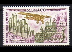 Monaco Mi.Nr. 767 Flug Rallye, Flugzeug Ryan über New York + Paris Bauten (0,50)