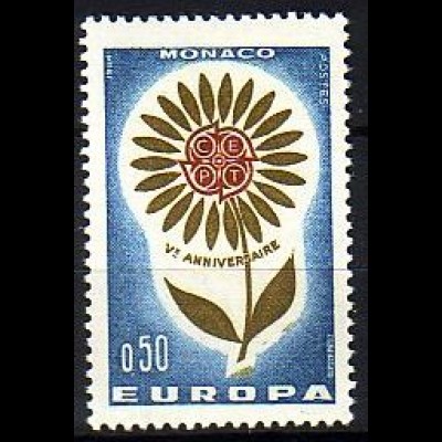 Monaco Mi.Nr. 783 Europa 64, Stilis. Blume und Emblem der CEPT (0,50)