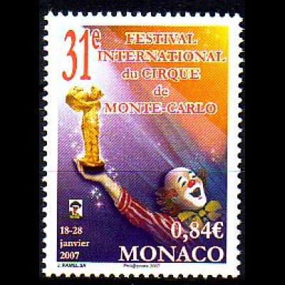 Monaco Mi.Nr. 2825 Int. Zirkusfestival Monte Carlo, Clown mit Trophäe (0,84)