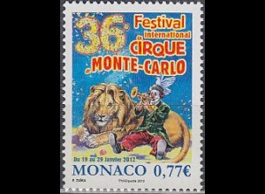Monaco Mi.Nr. 3066 36. Int. Zirkusfestival in Monte Carlo, Löwe und Clown (0,77)