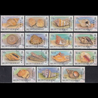 Montserrat Dienstmarken Mi.Nr. 66-80 Muscheln + Schnecken (15 Werte)