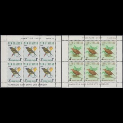 Neuseeland Mi.Nr. Klbg.451-52 Vögel, Honigfresser und Wekaralle (2 Bögen)