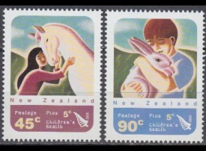 Neuseeland Mi.Nr. 2281-82 Kind und Haustier, Kinder, Pferd, Kaninchen (2 Werte)