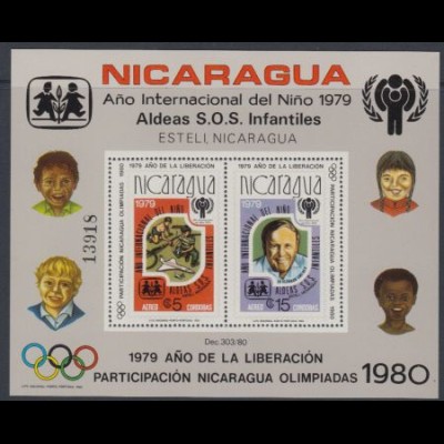 Nicaragua Mi.Nr. Block 110A Olympische Sommerspiele Moskau, Int. Jahr des Kindes