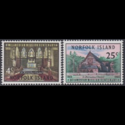 Norfolk-Insel Mi.Nr. 76-77 100J.Melanesische Mission, Barnabas-Kapelle (2 Werte)