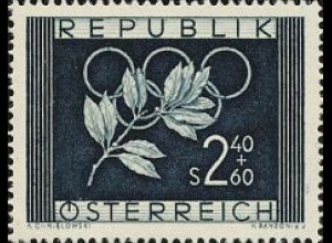 Österreich Mi.Nr. 969 Olympia 1952, Ol. Ringe, Lorbeerzweig (2,40+60)
