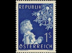 Österreich Mi.Nr. 1009 Weihnachten 1954, Mädchen vor Christbaum (1 dkl.blau)
