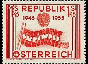 Österreich Mi.Nr. 1014 10 J. Unabhängigkeit Fahne (1,45)