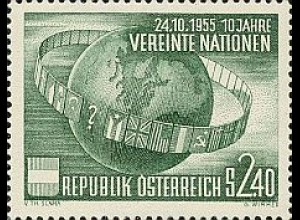 Österreich Mi.Nr. 1022 10 Jahre UNO, Weltkugel, Flaggen (2,40)