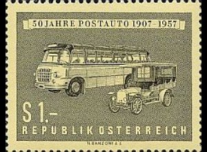 Österreich Mi.Nr. 1034 50 J. Postauto, alter + mod. Omnibus (1)