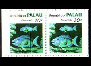 Palau Mi.Nr. Zdr.14Dl+r Freim. Papageifisch (Paar links+rechts geschn.)
