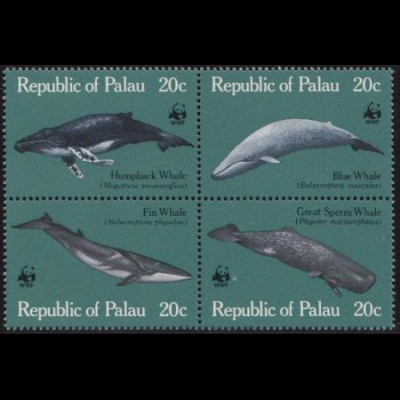 Palau Mi.Nr. Zdr.20-23 Weltweiter Naturschutz, Wale (4 Werte)