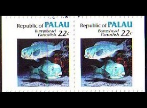 Palau Mi.Nr. Zdr.75Dl+r Freim. Papageifisch (Paar links+rechts geschn.)