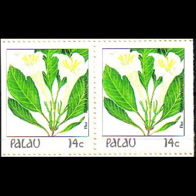 Palau Mi.Nr. Zdr.180Dl+r Freim. Blüten, Bikkia (Paar links+rechts geschn.)