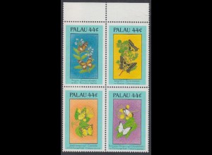 Palau Mi.Nr. Zdr.221-24 Schmetterlinge auf Pflanzen 