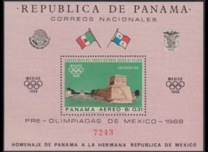 Panama Mi.Nr. Block 68 Olympiade 1968 Mexiko, Kultstätte Chichén Itzá 
