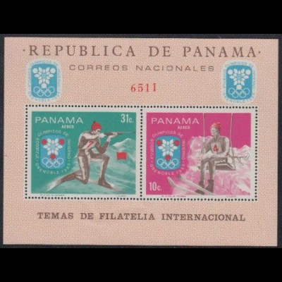 Panama Mi.Nr. Block 88 Olympiade 1968 Grenoble, Biathlon, Skiläufer im Lift 