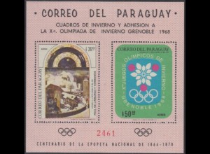 Paraguay Mi.Nr. Block 111 Olympia 1968 Grenoble, Gemälde Winderlandschaft 