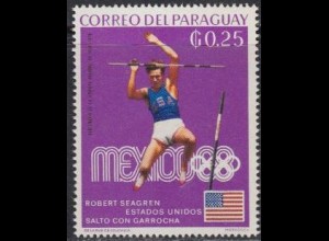 Paraguay Mi.Nr. 1886 Olympia 1968 Mexiko, Goldm. Seagren, Stabhochsprung (0,25)