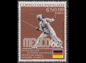 Paraguay Mi.Nr. 1891 Olympia 1968 Mexiko, Goldm. Ingrid Becker, Fechten (50,00)