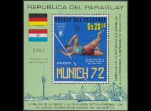 Paraguay Mi.Nr. Block 159 Olympia 1972 München, Zehnkampfsieger, Stabhochsprung 