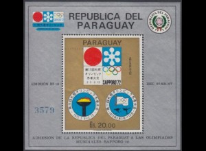 Paraguay Mi.Nr. Block 170 Olympia 1972 Sapporo, Emblem 