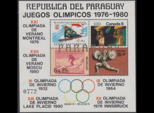 Paraguay Mi.Nr. Block 316 Olympia 1976-80, Marken der Ausrichterländer 