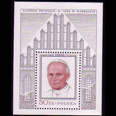 Polen Mi.Nr. Block 76 Besuch Papst Johannes Paul II in Polen, Rahmen silber 