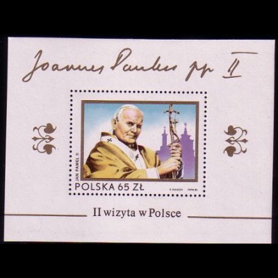 Polen Mi.Nr. Block 91 2. Besuch Papst Johannes Paul II in Polen 