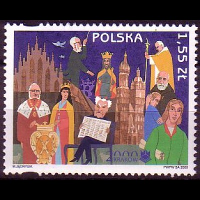 Polen Mi.Nr. 3826 Krakau, Kulturhauptstadt Europas, u.a. Johannes Paul II (1,55)