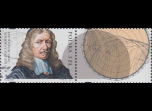 Polen Mi.Nr. 4505Zf 400.Geb. Johannes Hevelius. Astronom (3, mit Zierfeld)