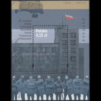 Polen Mi.Nr. Block 202 30.J.tag Streik a.d.Offiziersschule d.Feuerwehr Warschau