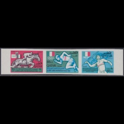 Qatar Mi.Nr. Zdr.138-40B Olympia 1968 Mexiko, Reiten, Laufen, Speerw. ungezähnt 