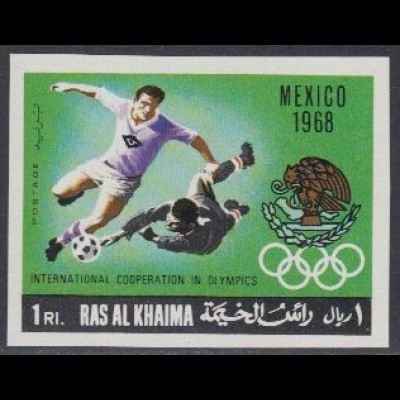 Ras al Khaima Mi.Nr. 312B Zusammenarb.f.Oly.Spiele, Fußball Mexiko 1968 (1)